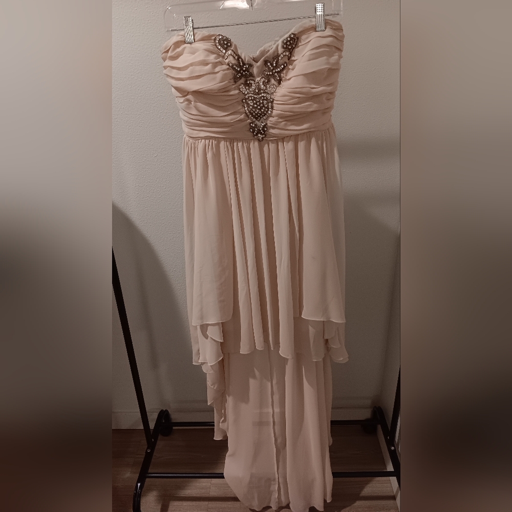 City Studio Cream High Low Dress with Embellished Bodice